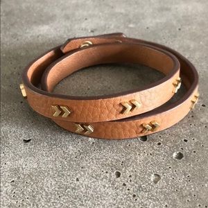 Stella and Dot Chevron Leather Wrap Bracelet Gold